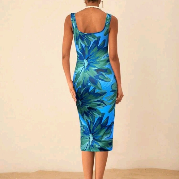 Summer Beach Woman Square Collar Print Bodycon Cami Pride Dress - Picture 4 of 4